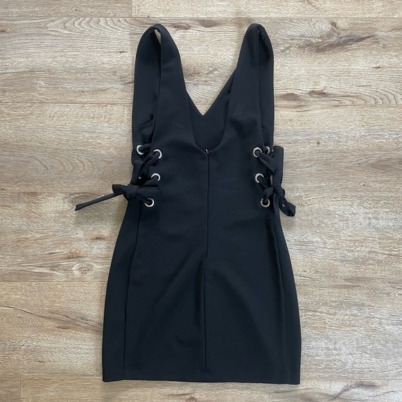 Lace Up Sides Black Mini Dress - Picture 2 of 4